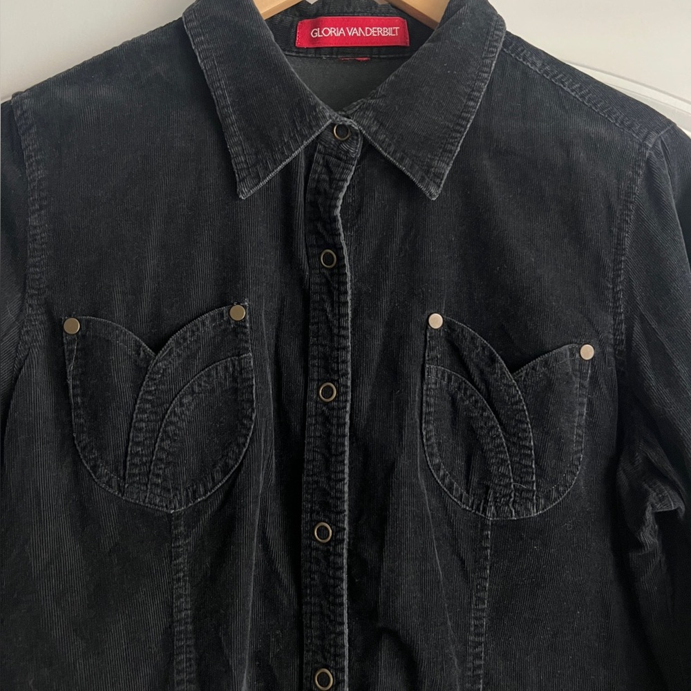 Gloria Vanderbilt Black Corduroy Western Button Up - Picture 3 of 4